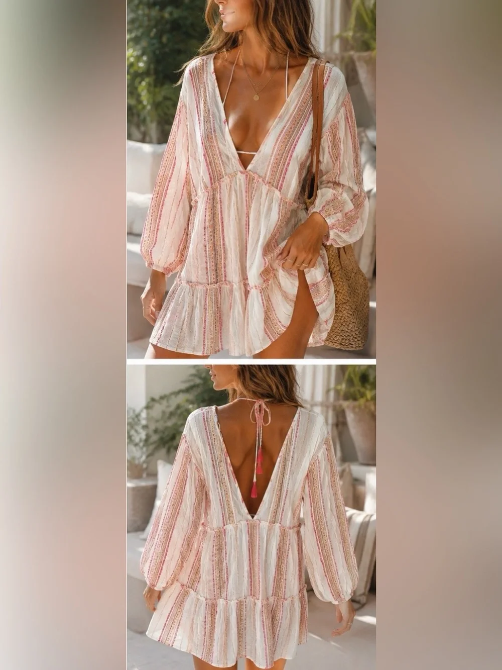 NWT Blue Island Beach Striped Tassel Cover-Up Dress Size Medium